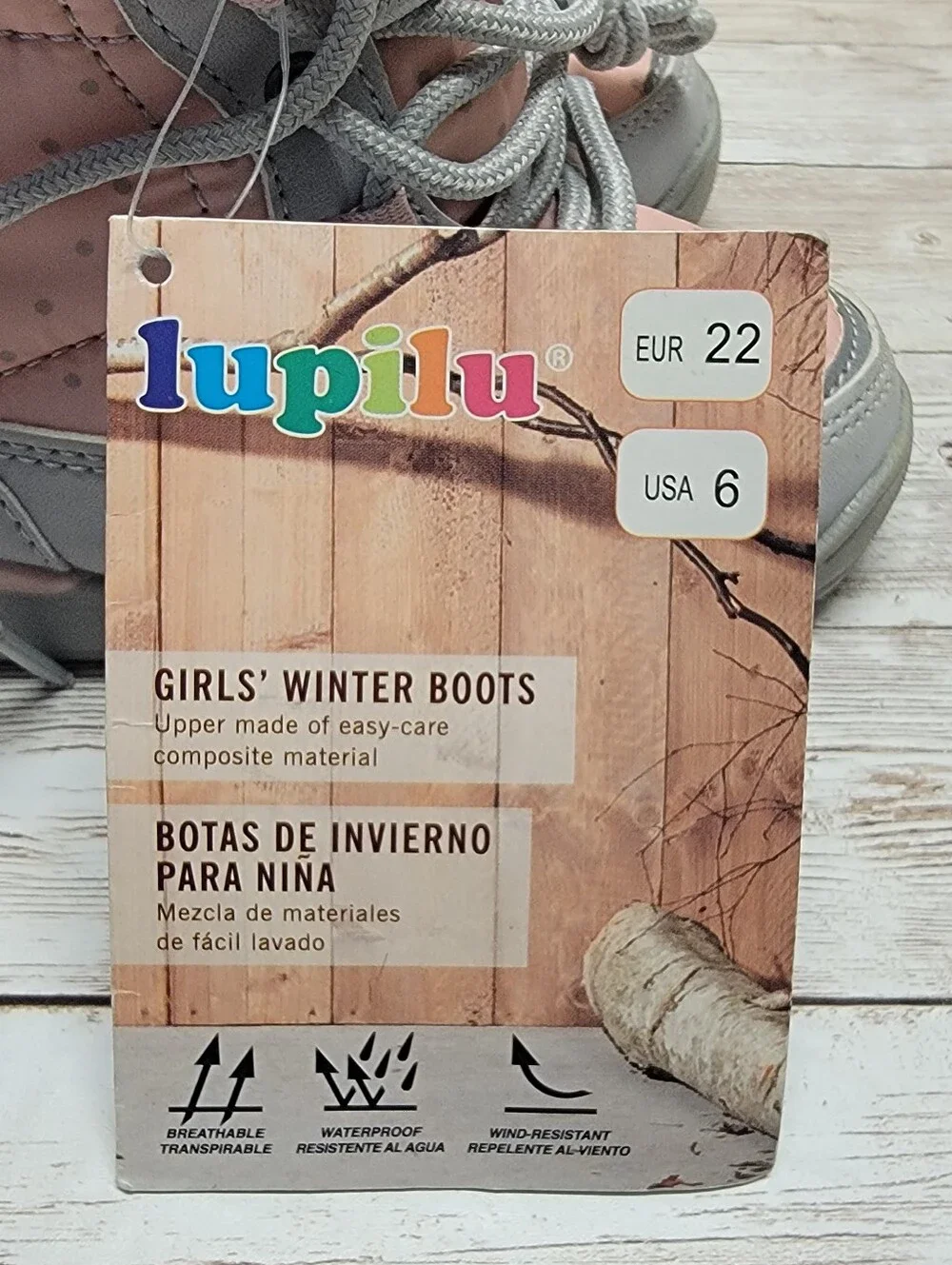 NWT Lupilu Toddler Girls Pink/Gray Winter Boots - Size 6 (EUR Size 22)